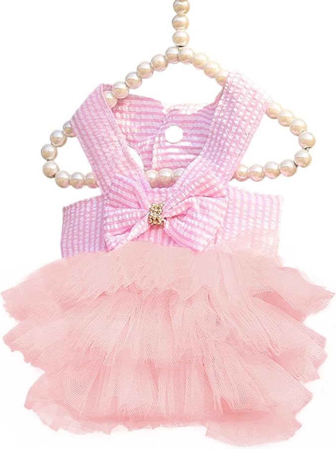 Dog Dresses, Fashion Pet Dog Clothes, Striped Mesh Puppy Dogs Princess Dresses (Pink, XX-Large)