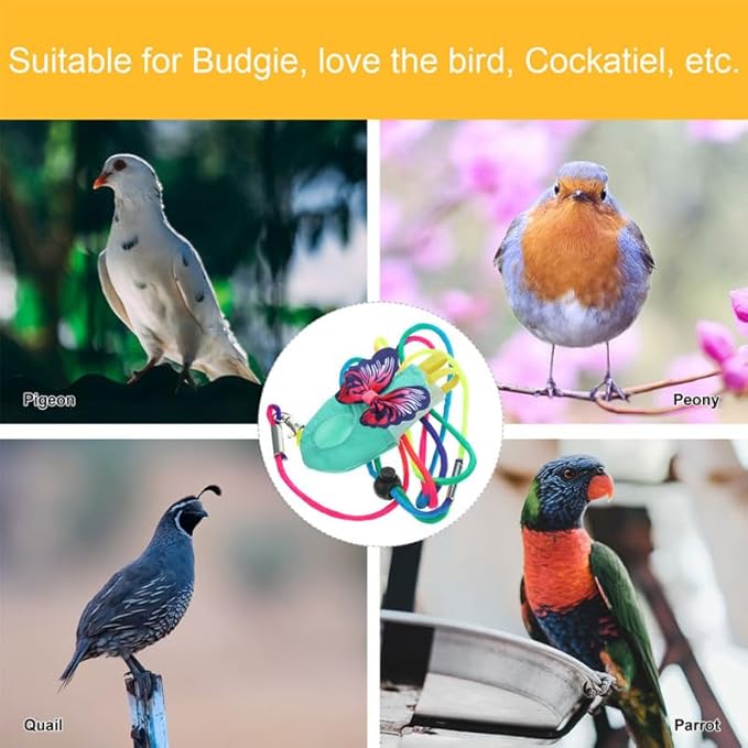 POPETPOP Bird Diaper Harness and Leash Parrot Flying Clothes Suit Reusable Breathable Cloth for Small Parakeets Cockatiels and Lovebirds Flight Protection