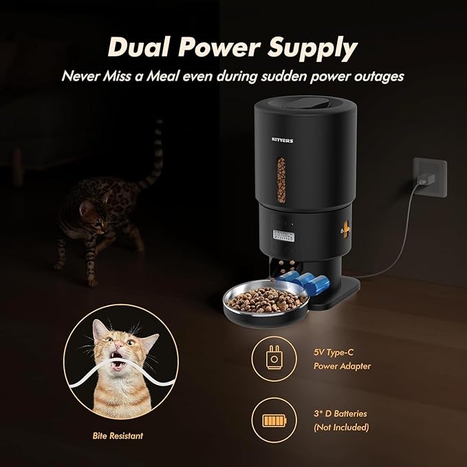 Automatic Cat Feeder - 5L Anti-Clog Cat Food Dispenser Keeps 2-15mm Dry Food Fresh, 10s Voice, 1-6 Meals/Day, Programmable Portions, 180-Day Battery Life, Easy to Clean Auto Pet Feeder for Small Dog