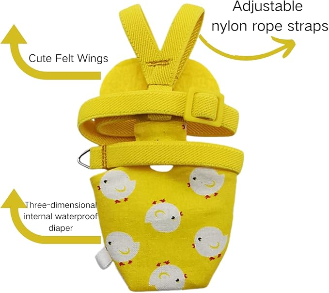 Adjustable Bird Diaper Harness Flight Suit Clothes with 80 Inch Flying Leash Rope for Parrots Conure Cockatiel (Yellow,S)