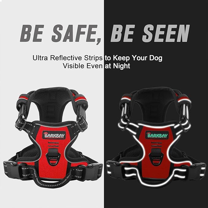 BARKBAY No Pull Dog Harness Front Clip Heavy Duty Reflective Easy Control Handle for Large Dog Walking(Red,S)