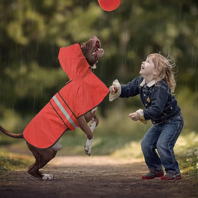 Reflective Dog Raincoat - Adjustable Waterproof Pet Rain Jacket, Lightweight Dog Hooded Rain Slicker Poncho for Small to X- Large Dogs and Puppies (Red, Small)