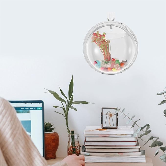 Vintage Decor Wall Mounted Aquarium Tank Clear Acrylic Round Fish Tank Betta Fish Bowl Hanging Bubble Tank Pot Vase Transparent Wall Planter for Home Garden Office Decor Retro Decor