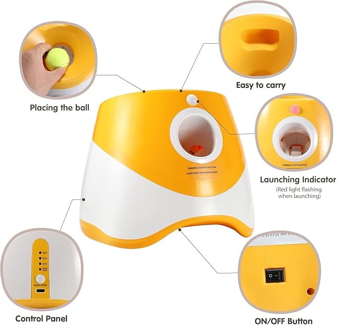 Automatic Dog Ball Launcher, Balls Thower with 6 Mini Tennis Balls, Interactive Dog Toys Indoor Outdoor Ball Thrower Machine for Small Dogs with 3 Distance Settings (Orange)