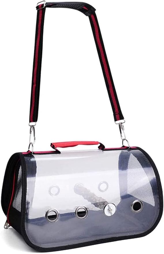 qiuqiu Bird Carrier Bag, Multifunctional, for Pets, Parrots, Cage, Light, Portable, with Shoulder Strap, Breathable, Double Zipper, Outdoor, Camping, Transparent-Red