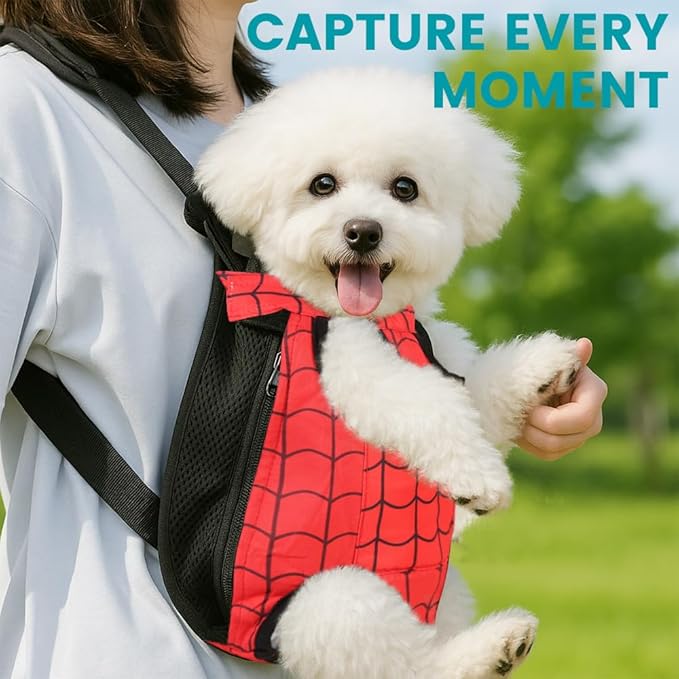 Dog Backpack Carrier, Front Pocket for Essentials, Legs Out Carrying Sling Travel Bag for Small Medium Dogs 4-7 Lbs, Soft Wearable Puppy Chest Carry Backpacks for Walking/Hiking/Camping/Traveling