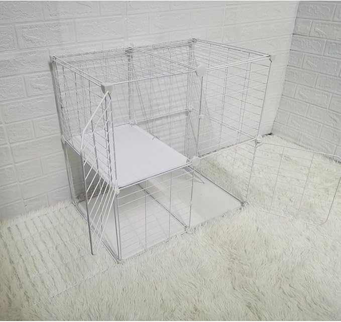 Cat Cage Indoor DIY Cat Playpen Detachable Metal Wire Kennels Indoor Cat Enclosures DIY Playpen Metal Kennel (2 Tier)