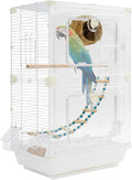 2-Door Wrought Iron Bird Cage Parakeet Cage with Handles, 25" H Parrot Cage Pet Birds Flight Cage, 360° View Interactive Birdcages Bird House Travel Cages for 1-3 Birds (Transparent)