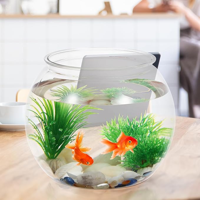 Totority Transparent Round Fish Bowl 8.66 Inch Durable PET Aquarium Tank, Shatterproof Desktop and Bookshelf Decor for Office, Home, Party & Carnival, Stylish Small Fish Tank for Betta & Goldfish