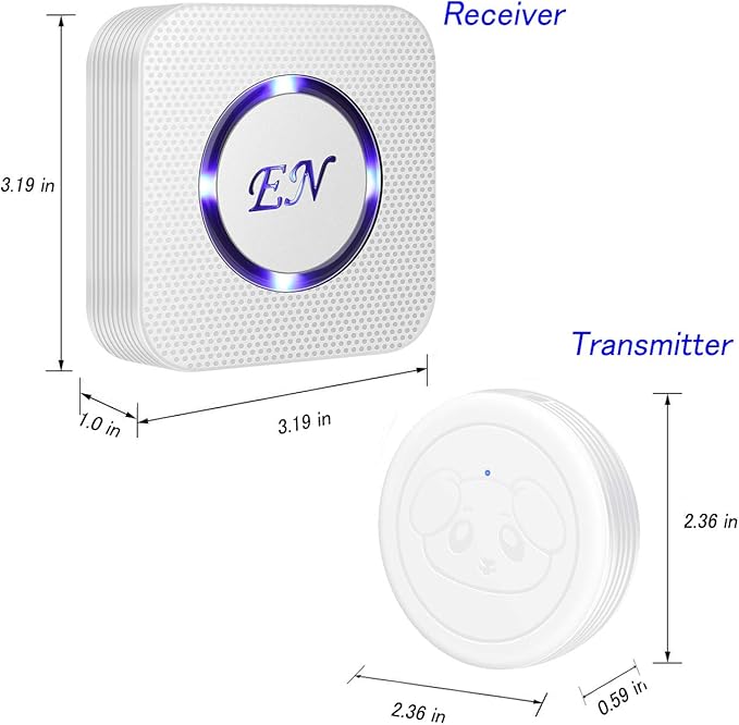 EverNary Dog Door Bell, Wireless Doggie Doorbells for Potty Training, Door Bell for Dogs to Go Outside, Dog Bells (White, 1 Receiver + 2 Transmitters)