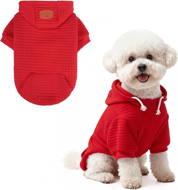 BEAUTYZOO Dog Hoodie with Leash Hole and Pocket,Dog Sweaters for Small Medium Large Dogs Boys Girls,Waffle-Like Laminated Cotton Warm Outfits for French Bulldogs, Pitbull, Winter Puppy Clothes Jacket