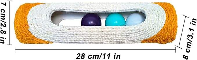 Cylindrical Scratching Board Sisal Cat Toys with 3 Pcs Ringing Balls 11 in Scratching Roller for Indoor Cats Playing (Orange)