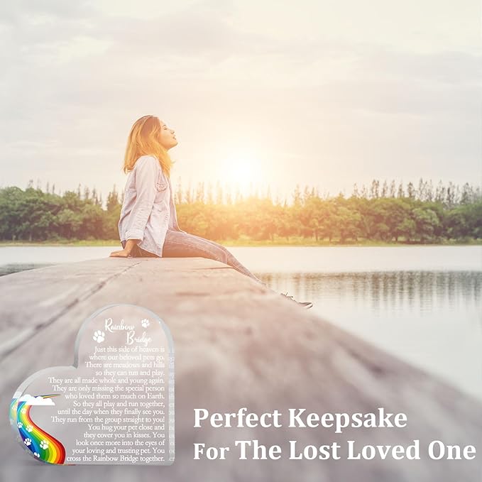 Rainbow Bridge Sign Decor, Pet Memorial Sympathy Gift for Loss of Dog Cat, Pet Loss Memorial Acrylic Decorations, Condolences Gifts for Pet Loss Remembrance Keepsake