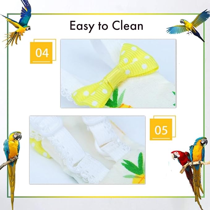 Bird Diaper Carrier Flight Suit Straps, Reusable Training Diaper Set Liners with Hook and Tow Eyes for Parrots and Cockatiels (Light Blue Floral Print, M)