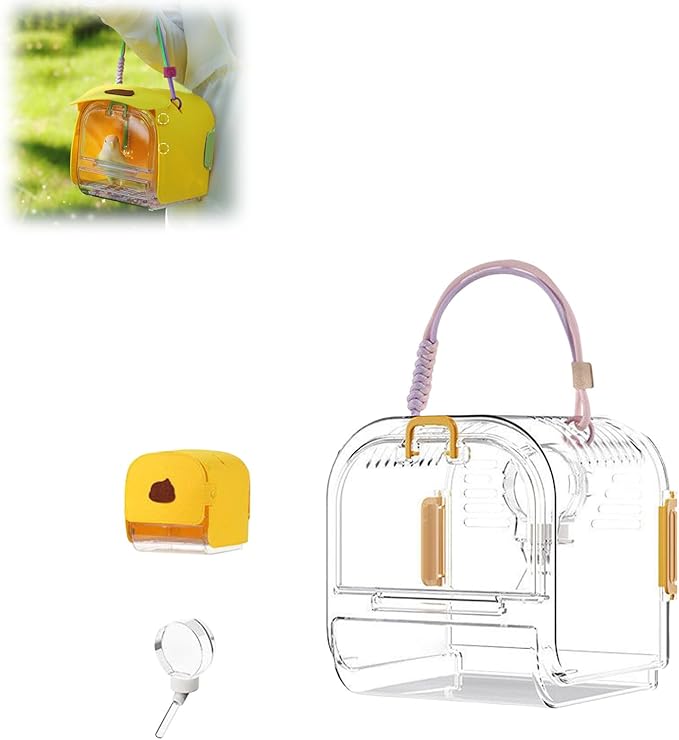 Portable Plastic Bird Cages for Outdoor, Lightweight Ventilated Travel Bird Cage with Handle, Waterproof Bird Carrier for Small Birds and Budgies, Easy to Carry (Yellow)