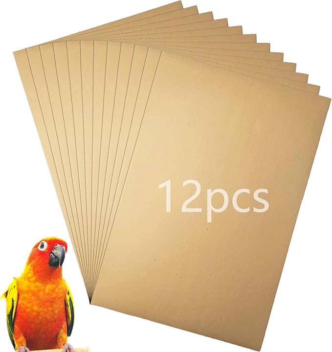 Hamiledyi 12 PCS Bird Gravel Paper Special Sea Sand Liner for Page Parrot Cage Gravel Paper Mat 17x11 Inches Disposable Cushion Pads for Bird Parakeet Budgie