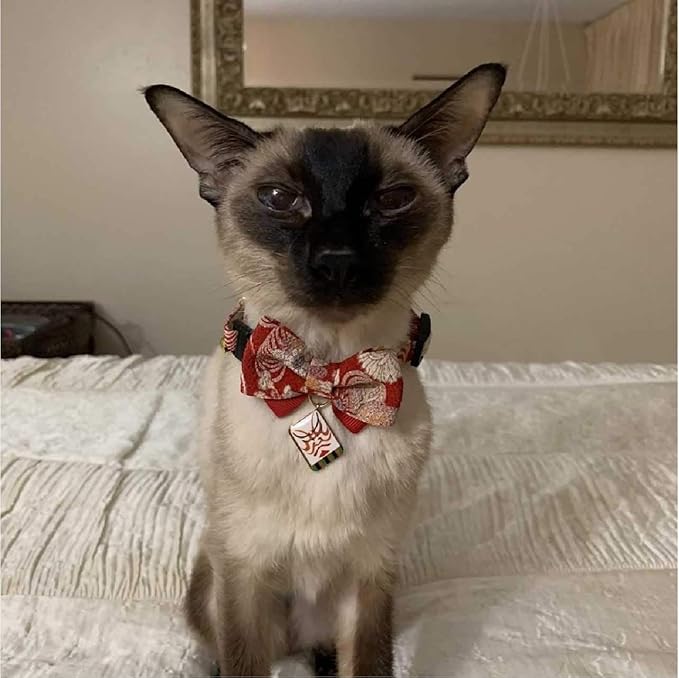 Necoichi Kabuki Charm Bow Tie Cat Collar (Red)