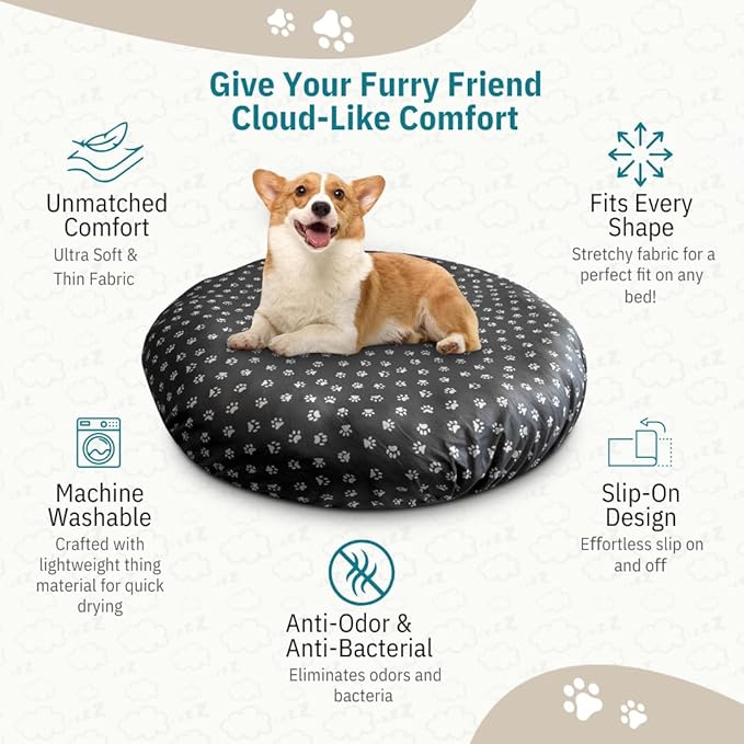 Round Dog Bed Covers Replacement Washable, Dog Bed Washable Cover, for All Shapes (Large (Up to 45″), Paw Chic)