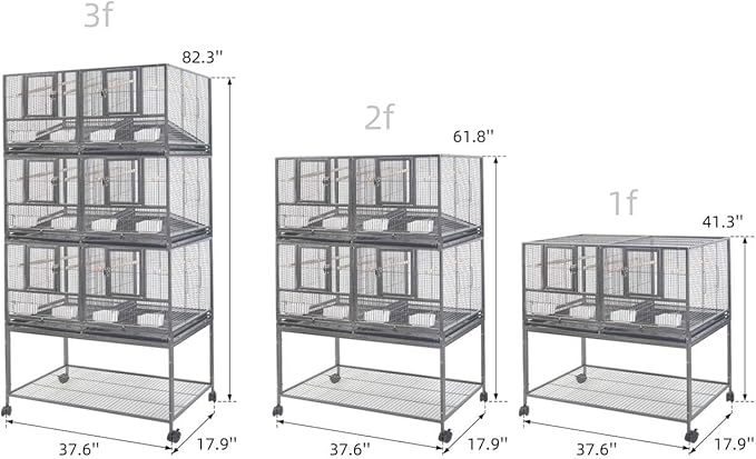 1F/2F/3F Stackable Center Divided Breeder Breeding Bird Flight Double Rolling Cage for Aviaries Canaries Cockatiels Lovebirds Finches Budgies Small Parrots. (Black Vein, 2F)