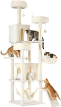 Sweetcrispy Cat Tree 75 Inch, Large Multi-Level Tall Cat Tree Tower with Condo, Perches, Sisal Scratching Posts Board and Hammock, Pet Play House with Dangling Balls for Indoor Cats, Beige