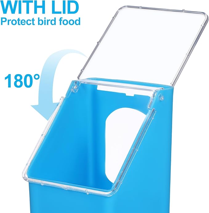 4Pcs Hanging Bird Feeder Boxes with Lid, Multi-Function Pigeon and Quail Food Dispenser, Blue Cage Feeder Bowls for Bird Feeding and Watering Supplies