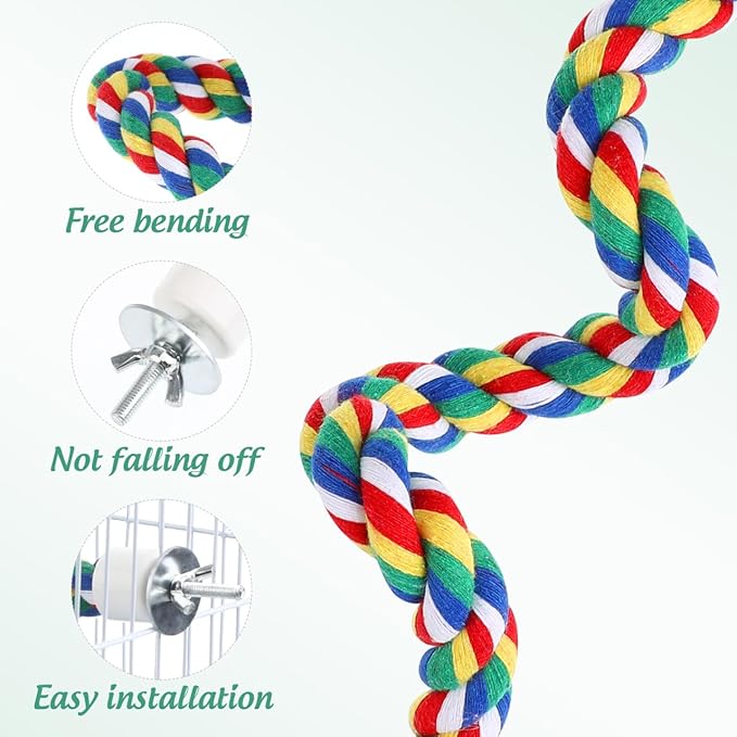 Parrot Rope Climbing Toy 18.5 Inch Cotton Rope Perch for Birds Cage Exercise and Chewing Toy for Parrots Budgies Cockatiels