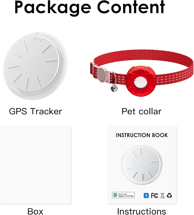Cat Tracker, MINI Pet Tracker for Cats, Cat GPS Tracker Compatible with Apple Find My App(Only iOS), Real-Time Tracking, Precise Positioning, No Monthly Fee, Long-Life Battery, Smart Alerts