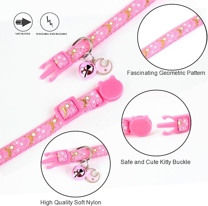 SuperBuddy Cat Collars Breakaway with Bell - 4 Pack Cat Safety Collars for Boys & Girls - Safety Buckle Kitten Collar for Pet Supplies,Stuff,Accessories