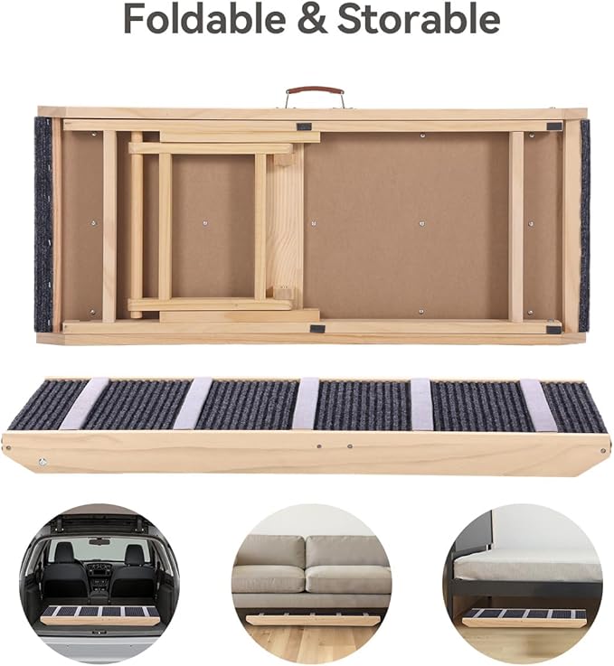 Dog Ramp for Bed, 39.4"L 16.9'' Extra Wide Wooden Dog Ramp for Couch with 4 Adjustable Heights from 15"to 23", Non-Slip Walkway & Bottom, Foldable Pet Ramp for Sofa, Bed, Car, Supports Up to 200 Lbs