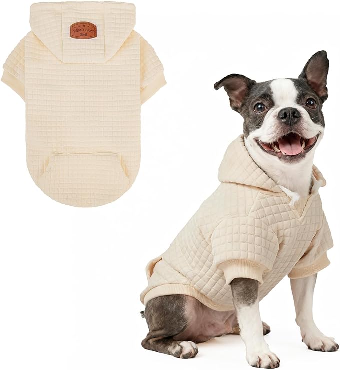 BEAUTYZOO Dog Hoodie with Leash Hole and Pocket,Dog Sweaters for Small Medium Large Dogs Boys Girls,Waffle-Like Laminated Cotton Warm Outfits for French Bulldogs, Pitbull, Winter Puppy Clothes Jacket