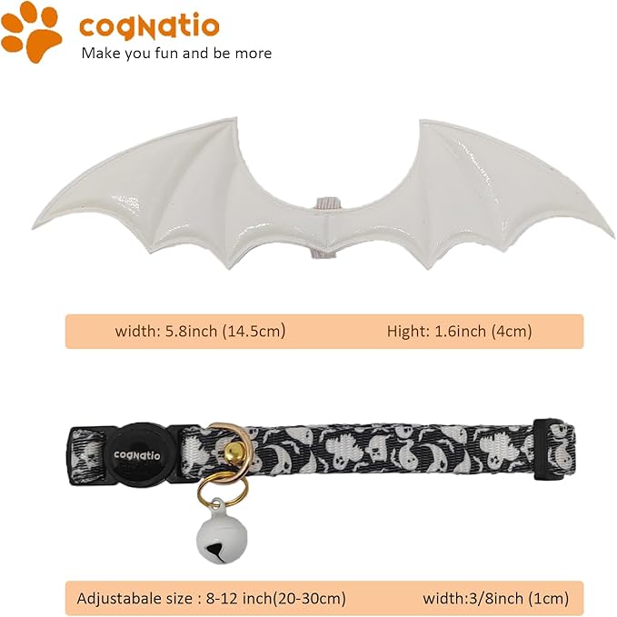 2 Pack Breakaway cat Collars with Bell,Safety Quick Release Pendant Cute Kitten Collar,Adjustable 20-30cm (Ghost, 20-30cm)