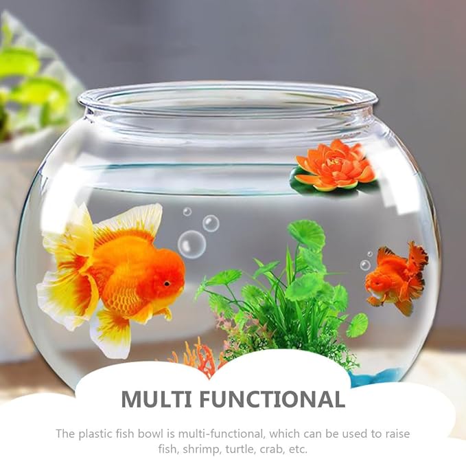 PRETYZOOM 1 Gallon Fish Bowl Clear Plastic Aquarium Tank for Betta Fish Turtle and Small Aquatic Pets Multi-Functional Spherical Tank for Water Plants and Desk Decor