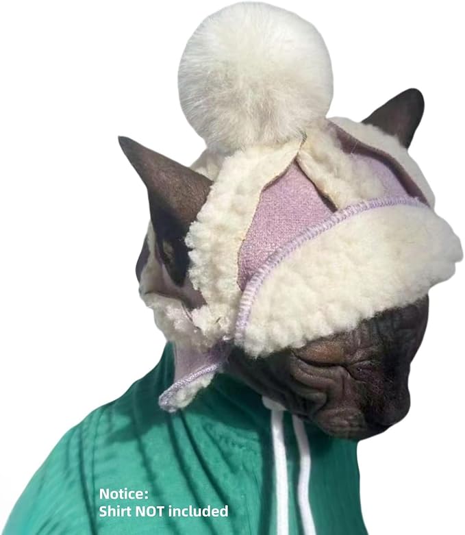 Cat Hats for Cats Only, Warm Cat‘s Beret Hat with Ear Holes, Pilot Cap Tiny Pets Party Costume, Cat Headwear Mini Hat SnugFit Sliding Toggles for Best Fit (Light Violet, Small (4-9.9 lbs))