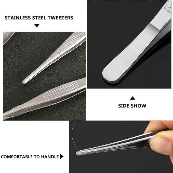 Stainless Steel Tweezers with Curved Serrated Tip Aquarium Polished Long Handle Tools for Fish Tank Plants Reptile Feeding Tongs with Round Tip 25cm 1pcs