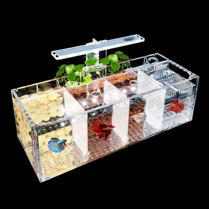 Acrylic LED Aquarium, Professional Betta Fish Tank, Transparent Aquarium Starter Kits, Ultra Clear Acrylic Fish Bowl, Rimless Desktop Betta Fish Tank,3 Room