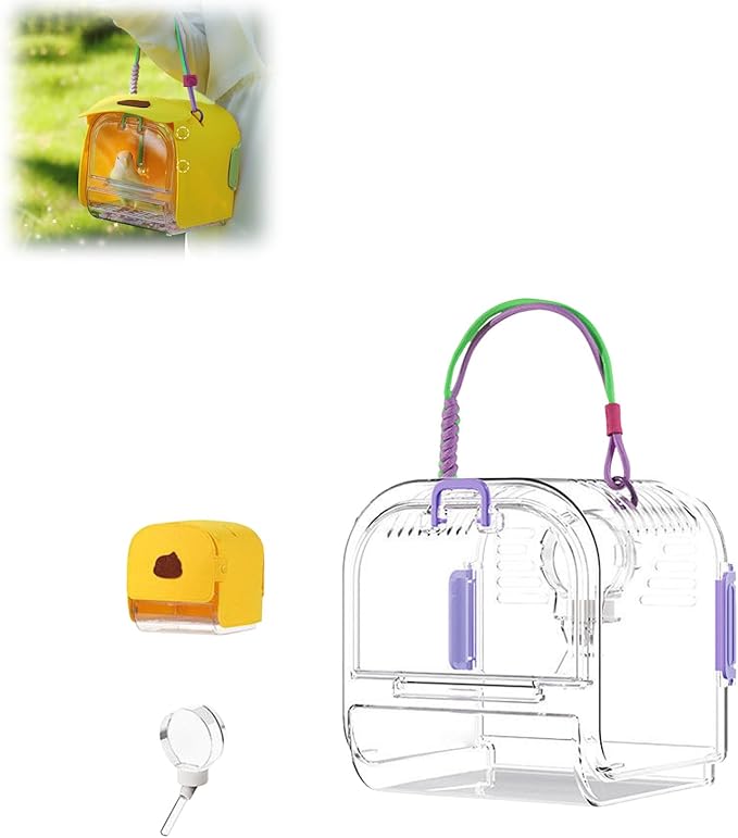 Portable Plastic Bird Cages for Outdoor, Lightweight Ventilated Travel Bird Cage with Handle, Waterproof Bird Carrier for Small Birds and Budgies, Easy to Carry (Purple)