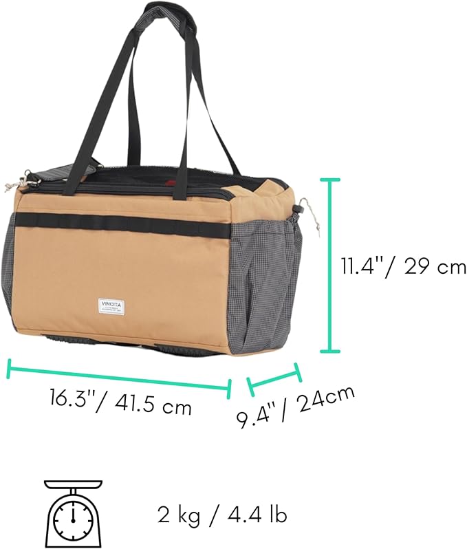 Vincita Caddy Pet Basket for Brompton Bike – Secure Aluminum Frame Dog & Cat Carrier – Breathable Mesh Top, Internal Safety Leash & Washable Liner – Fits Front Carrier Block (Brown)