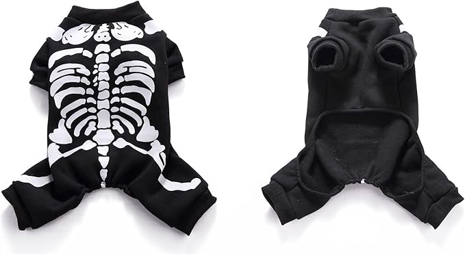 Halloween Fancy Fleece Dogs Cats Warm Pajama Coat Skeleton Costumes for Teddy, Pug, Chihuahua, Shih Tzu, Yorkshire Terriers, Papillon B-Black/White L