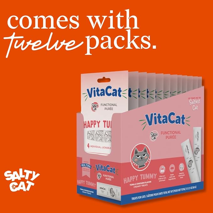 Salty Cat Happy Tummy Natural Tuna & Chicken Functional Tube Treats for Cats (12 Packs)