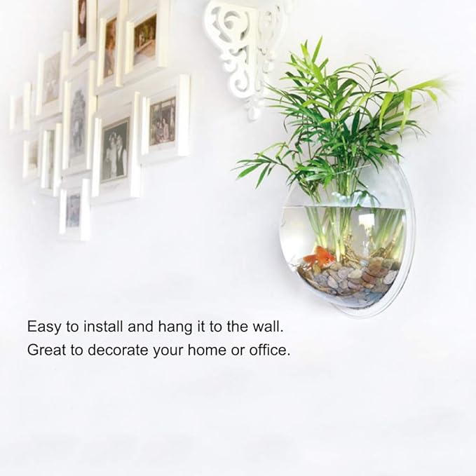 Wall Fish Bowl, Small Hanging Goldfish Fish Tanks, Clear Acrylic Betta Fish Tank, for Aquarium Wall Plant Pot Decoration Planter Flower