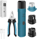 PAPIFEED Dog Nail Grinder with LED Light, Ultra Quiet 3-Speed Electric Nail File for Small Medium Large Dogs & Cats, Rechargeable Pet Nail Grinder Set with Nail Trimmer (Blue Kit)