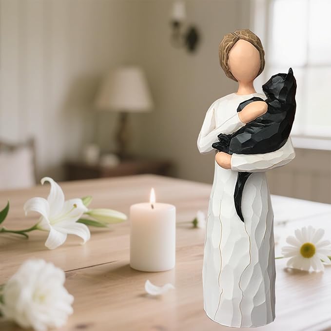 FRUMOASA Cat Memorial Gifts, Cat Loss Sympathy Gift for Cat Mom, Black Cat Bereavement Gifts, Cat Death Gifts Angel Figurine for Cat Lovers in Memory of Passed Away Cat