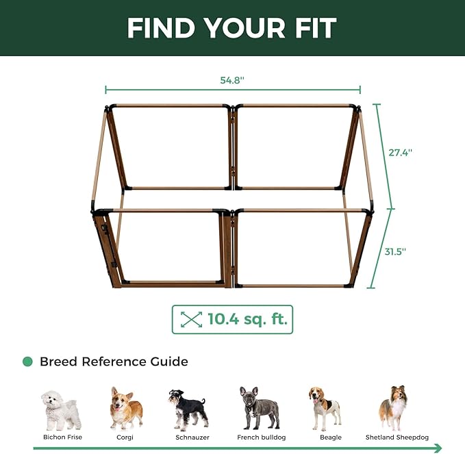 FXW AuraSpace Pro Metal & Acrylic Indoor Dog Playpen, All-Acrylic Clear Heavy-Duty Design, 32" Height 6 Panels for Small and Medium Dogs, Walnut│Patented