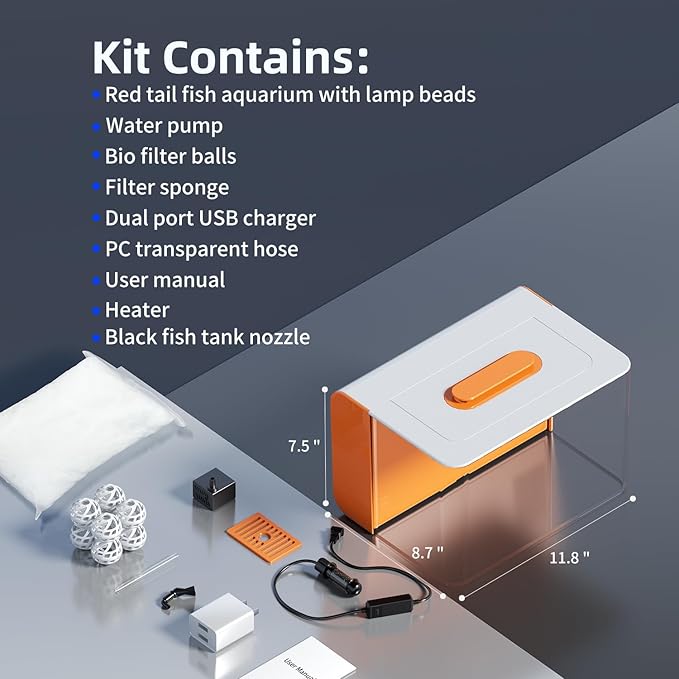 Small Fish Tank Aquarium Kit with Heater, Self Cleaning Hidden Filtration, Light, Lid, Adjustable Water Flow Pump, 2.5 Gallon, Acrylic