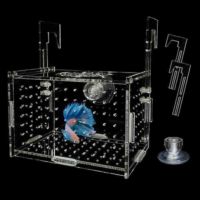 GKPONSX Acrylic Fish Breeding Box, Transparent Fish Isolation Box Hatchery Incubator with Suction Cups for Aquarium Fish Tank Guppy Shrimp Clownfish African Cichlids (6 * 4 * 4inch)