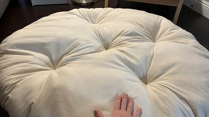 Round Dog Bed Insert Natural – Muslin Cotton Cover with Raw Cotton Filling, Breathable, Plastic-Free, Replacement Cushion (XX Large 50" x 4")