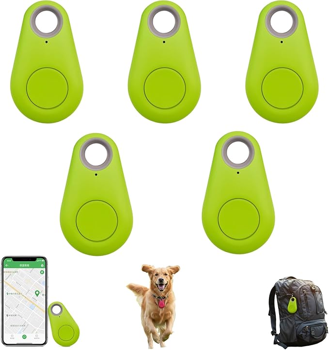 Two-Way Alarm Pet Location Tracker with Real-Time Tracking for Dogs, Cats, Keys, and Luggage, Waterproof Anti-Loss Device for Outdoor and Travel Use (Green,5Pcs)