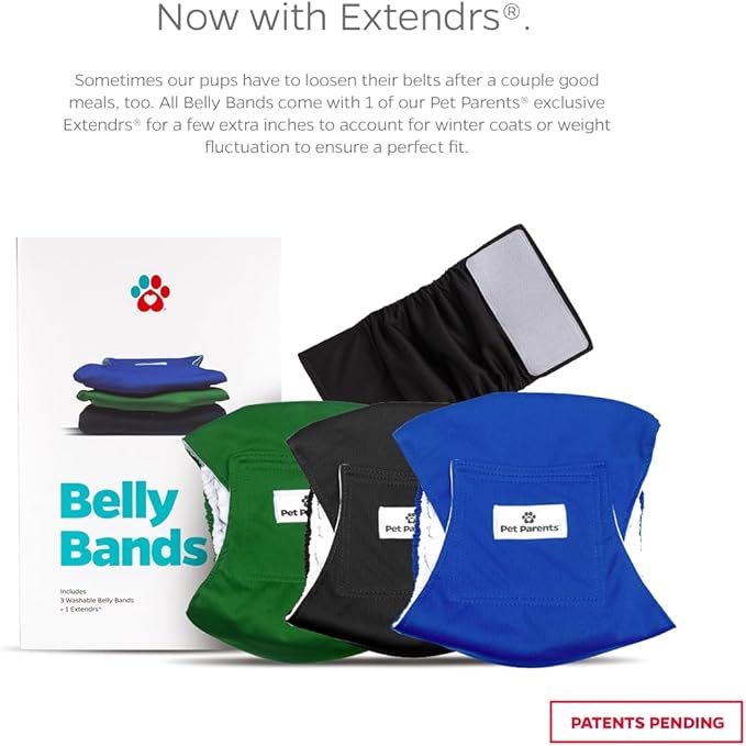 Pet Parents® Washable Belly Bands for Male Dogs (3pack) + Extendrs® of Durable Dog Diapers Male, Premium Male Dog Diapers & Dog Wraps (Medium, Gentlemen)