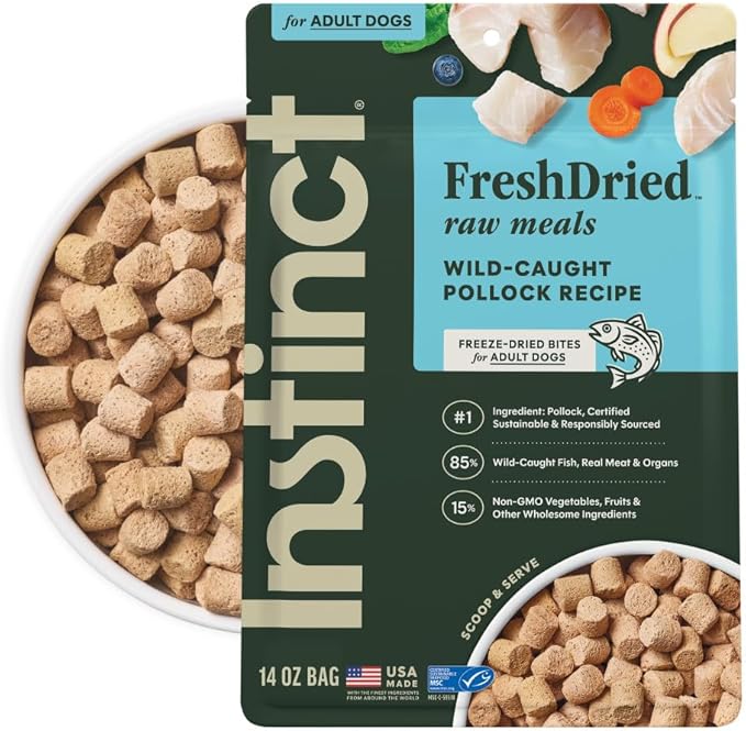 Instinct Freeze-Dried Meals, FreshDried Bites, Natural Dog Food, Grain-Free - Wild-Caught Pollock, 14 oz. Bag