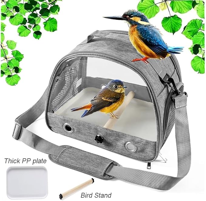 Portable Bird Carrier Bag, Parrot Breathable Shoulder Bag, Travel Parakeet Travel Cage with View Window, Small Bird Rat Clear Cage with Standing Perch Tray, Pet Outdoor Vet Visit Holder Handbag